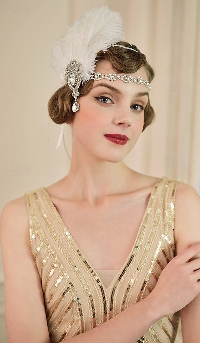 A nagy Gatsby Flapper fejpánt Gyöngyös karkötő Fülbevaló A nagy Gatsby Toll Retro Csillogó glitter Női Farsang Valentin nap Álarcos mulatság Party estélyi viselet Álarcos mulatság Fesztivál Felnőttek 2025 - $15.99 –P2
