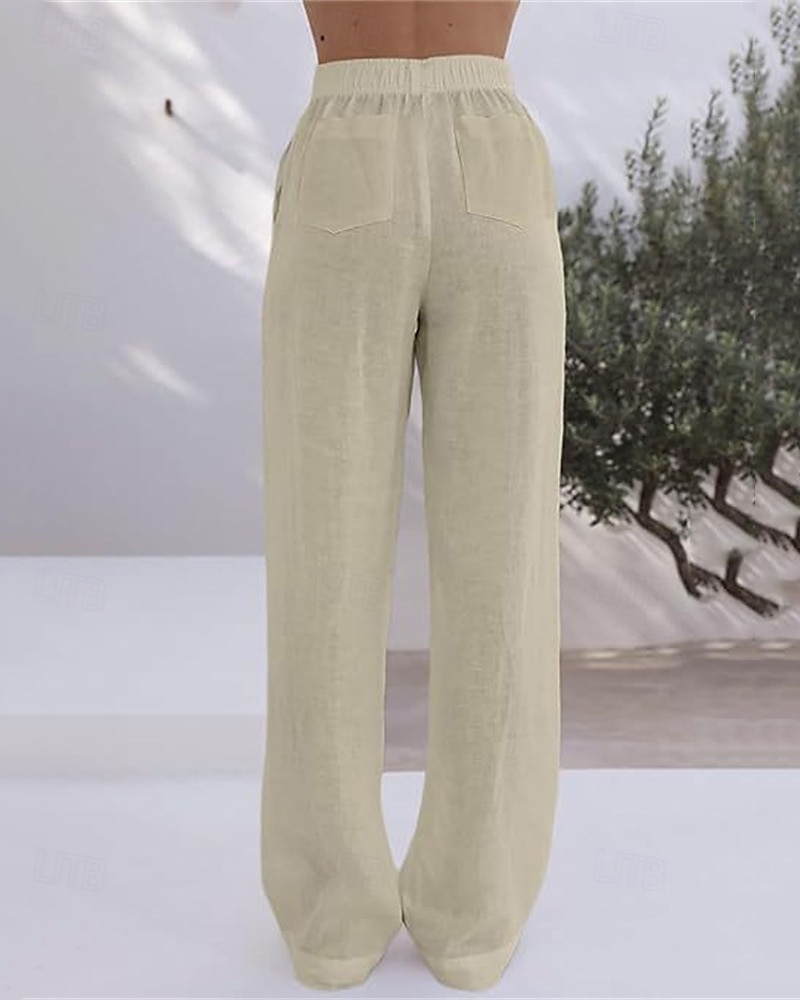 Per donna Pantaloni in cotone e lino Pantaloni Palazzo Moda Streetwear Comfort Lunghezza intera Misura del girovita medio Semplice Tasca Elastico in vita Comodo All'aperto Confortevole Streetwear del 2025 a $27.99 –P9