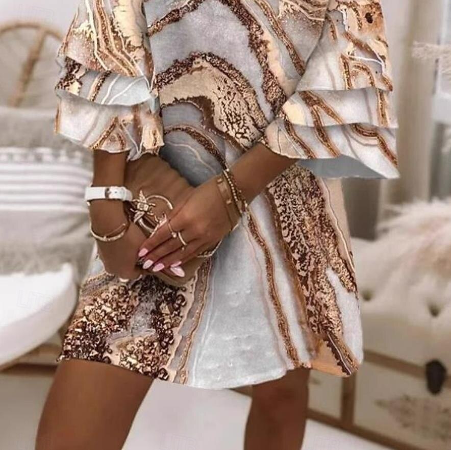 Women's Mini Dress Sundress A Line Dress Summer Dress Vacation Casual Daily Holiday Tea Party Regular Fit Ombre Floral Graphic 3/4 Length Sleeve V Neck Light Brown Summer Spring 2025 - $46.99 –P3