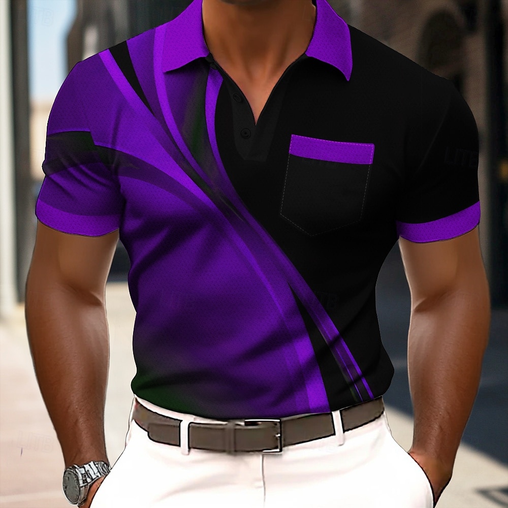 Per uomo Geometrico Linea Polo Manica Corta Magliette polo Camicie con Colletto Business Casual All'aperto Athleisure Abbigliamento quotidiano Stampa 3D Bottoni Estate Blu Viola Verde del 2026 a $21.99 –P2