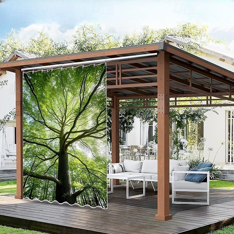 Cortina Externa Impermeável para Privacidade Cortina Deslizante para Pátio Cortinas de Pérgola com Olhal 3D Paisagem Florestal para Gazebo Varanda Alpendre Festa 1 Painel de 2025 por $34.99 –P2