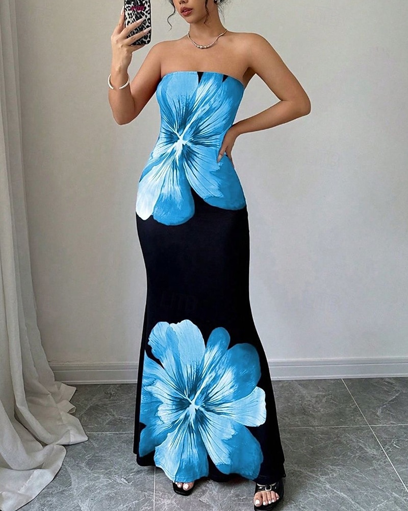 Women's Long Dress Maxi Dress Prom Dress Bodycon Summer Dress Elegant Fashion Party Holiday Date Regular Fit Flower Sleeveless Strapless Red Blue Summer Spring 2025 - $29.99 –P1