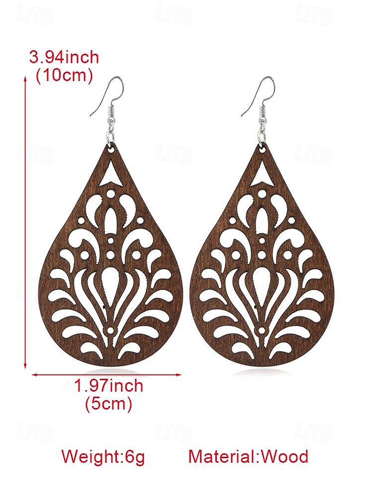 Women's Boho Wood Dangle Earrings - Various geometric shapes, lightweight natural wood statement jewelry, perfect for casual looks, beach vacations and summer festivals 2026 - $7.99 –P6