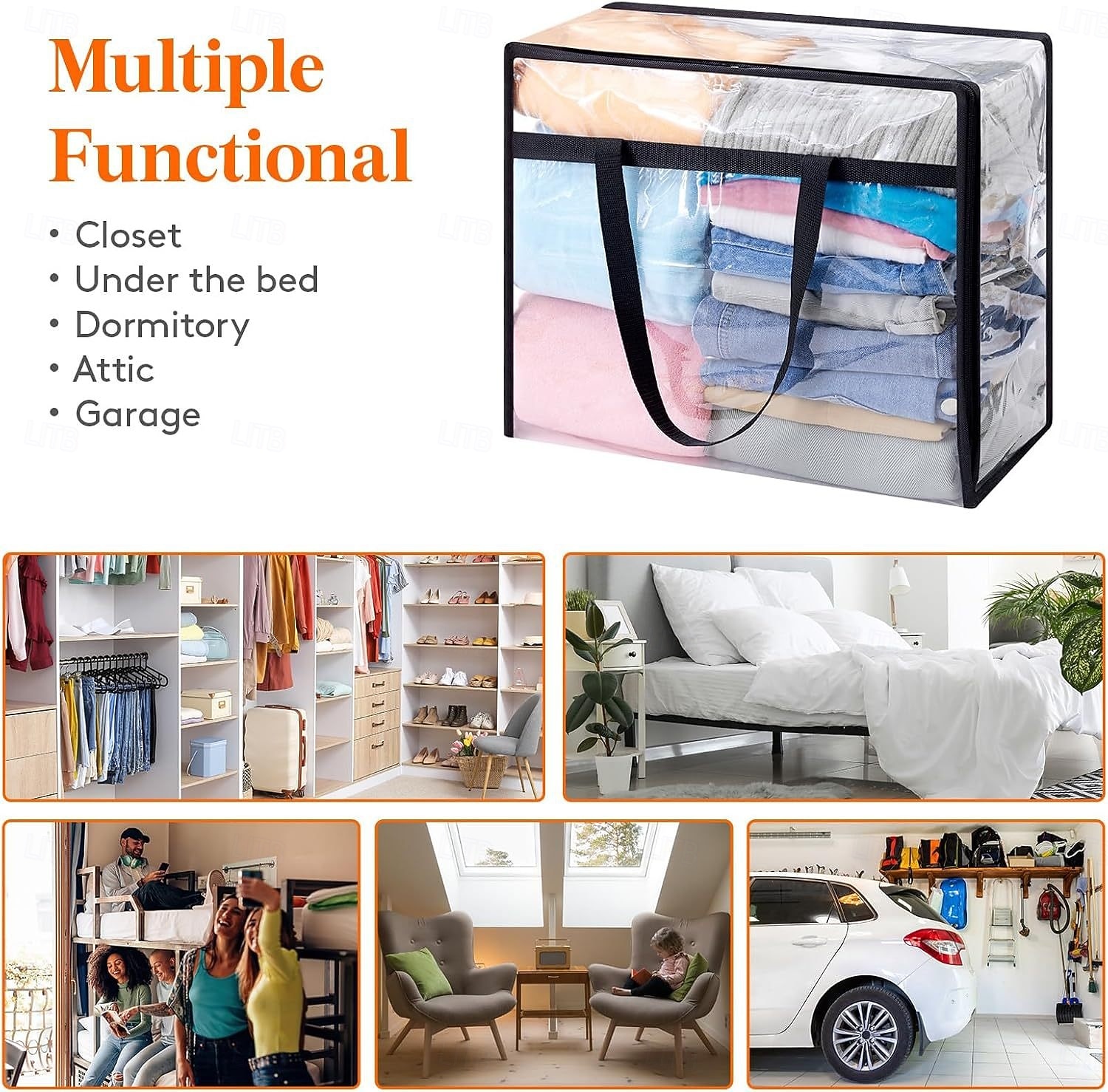 3 прозрачных мешка для хранения одеял с застежкой-молнией, виниловые складные сумки для хранения под кроватью, органайзеры для шкафов и контейнеры для хранения постельных принадлежностей, одеял, 2025 - $25.99 –P5