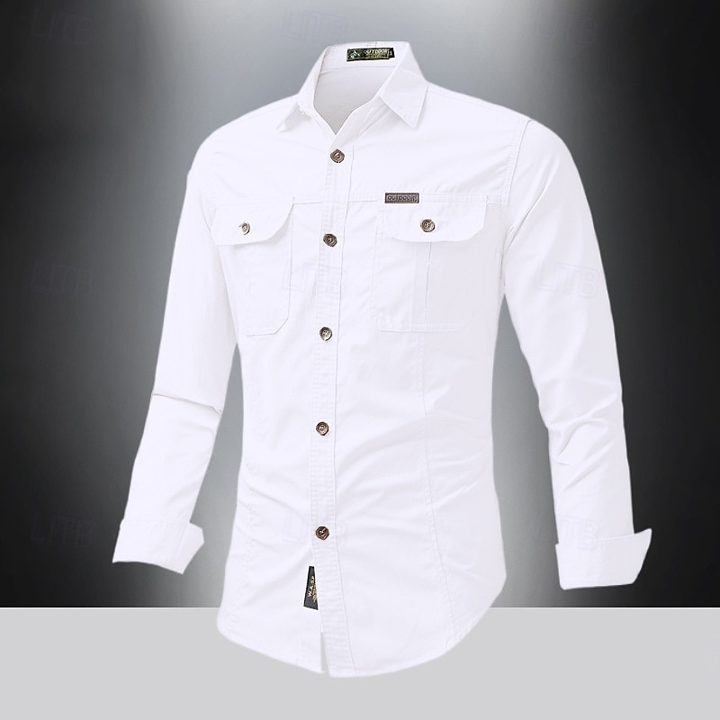 Men's Shirt Summer Shirt Casual Shirt Button Up Shirt Cargo Shirt Black White Red khaki Dark Blue Long Sleeve Plain Shirt Collar Vacation Hawaiian Pocket Clothing Apparel 100% Cotton Fashion Casual 2025 - $16.49 –P2