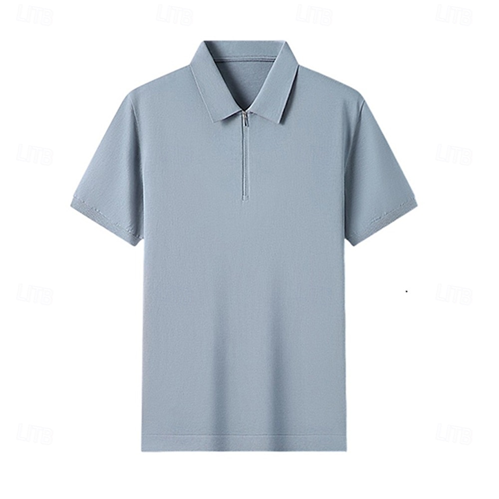 Men's Silk Linen Cotton Business Casual Half Zip Short Sleeve Basic Formal Solid Color Zipper Summer Black Dark Navy Sky Blue Dark Green Gray 2025 - $49.99 –P20