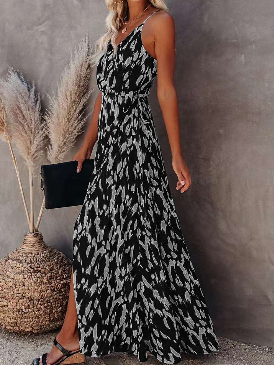 Damen Maxikleid A Linie Kleid Unterkleid Urlaub Lässig Boho Outdoor Ausgehen Strand Standard Passform Grafik Geometrisch Ärmellos Spaghettiträger Weiß Leicht Braun Blau Grau Sommer 2025 - $29.99 –P6