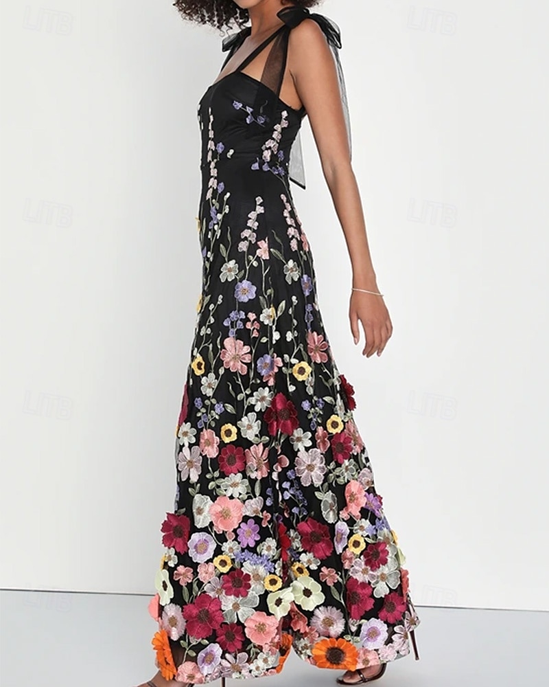 Sheath / Column Prom Dresses Floral Embroidered Lace Dress Prom Floor Length Sleeveless Square Neck with Bows  2025 2025 - $169.99 –P5