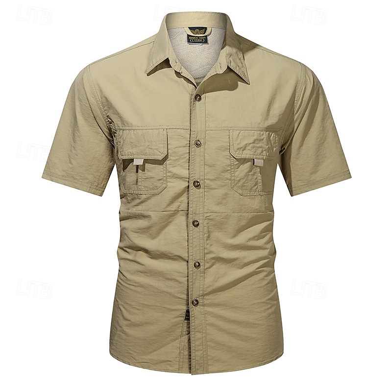 Voor heren Overhemd Zomer overhemd Normaal shirt Overhemd met knopen Cargoshirt Zwart khaki Donker Grijs Leger Groen Korte mouw Effen Overhemdkraag Vakantie Hawaii Zak Kleding 100% katoen Modieus 2025 - $25.99 –P4