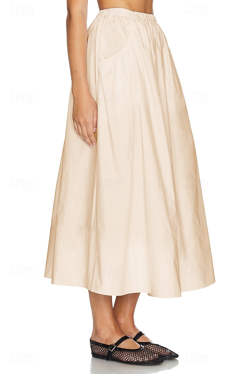 Femmes Jupe Évasé Mode Maxi Taille Basse Jupes Uni Avec Poches Micro-Élastique Vacances Rue Noir Blanche Champagne Beige Été Mélange Lin-Coton de 2025 ? $25.99 –P13