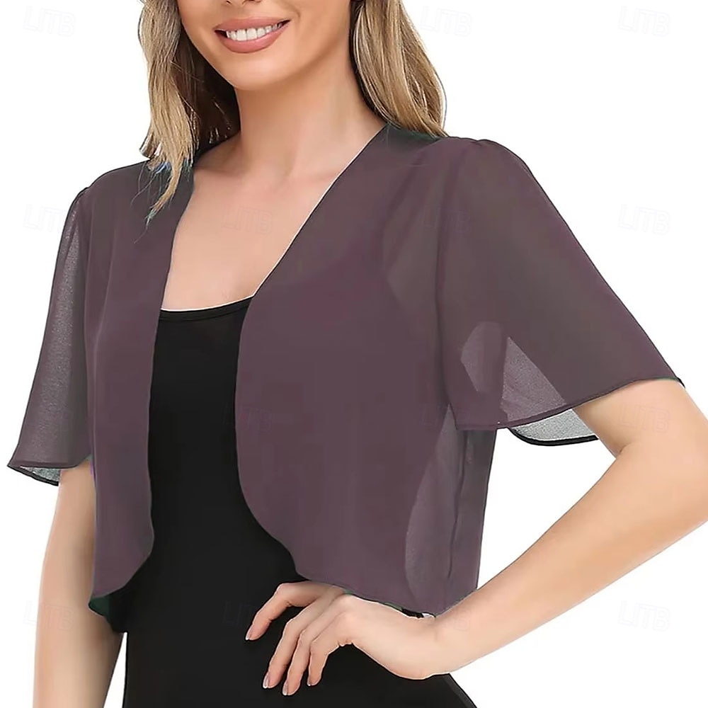 Capa Elegante para Mulheres Proteção Solar Manga Curta Chiffon Indicada para Casamento Com Cor Pura Para Verão de 2025 por $7.99 –P17