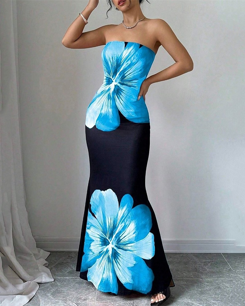 Women's Long Dress Maxi Dress Prom Dress Bodycon Summer Dress Elegant Fashion Party Holiday Date Regular Fit Flower Sleeveless Strapless Red Blue Summer Spring 2025 - $29.99 –P3