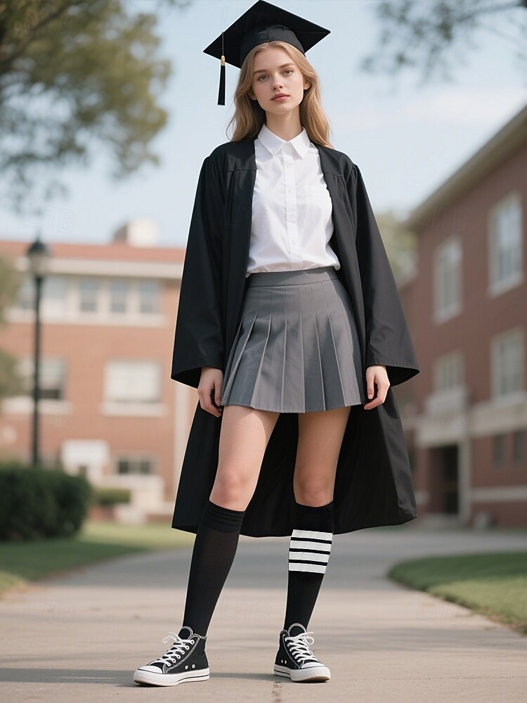 Kniehohe, asymmetrisch gestreifte Damensocken – sportliche, über die Wade reichende Baumwollsocken für Schuluniformen für Schüler, Abschlussfeiern, Cheerleading und den Alltag 2025 - $7.99 –P1