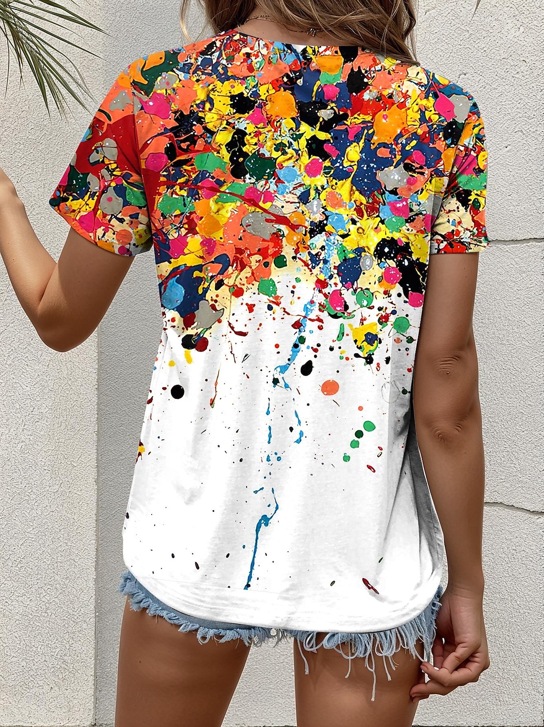 Dames T-shirt Grafisch Geometrisch Elegant Vintage Stijlvol Korte mouw Strakke ronde hals Normale tops Dagelijks Uitgaan Lapwerk Knop Gelaagd Wit Zomer Lente 2025 - $23.99 –P2