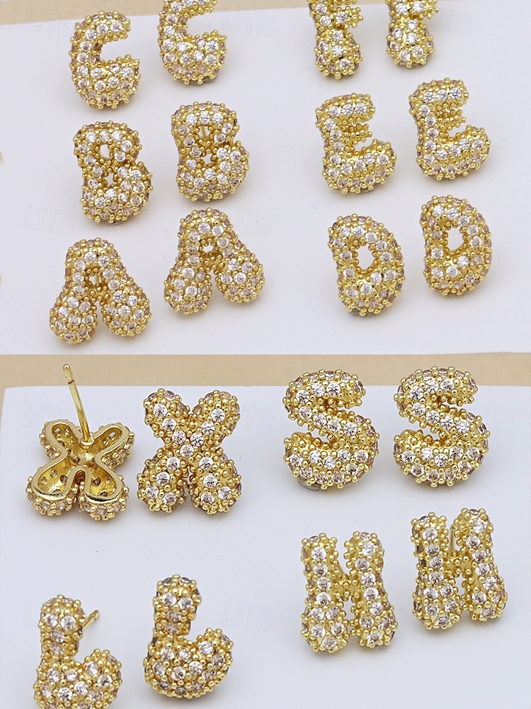 Boucles d'oreilles à tige initiales en strass doré - Boucles d'oreilles à lettres scintillantes personnalisées pour femmes, bijoux en cristal étincelants de A à Z, parfaits pour un usage quotidien, un cadeau de remise de diplôme, un cadeau de fête des mèr de 2025 ? $11.99 –P8