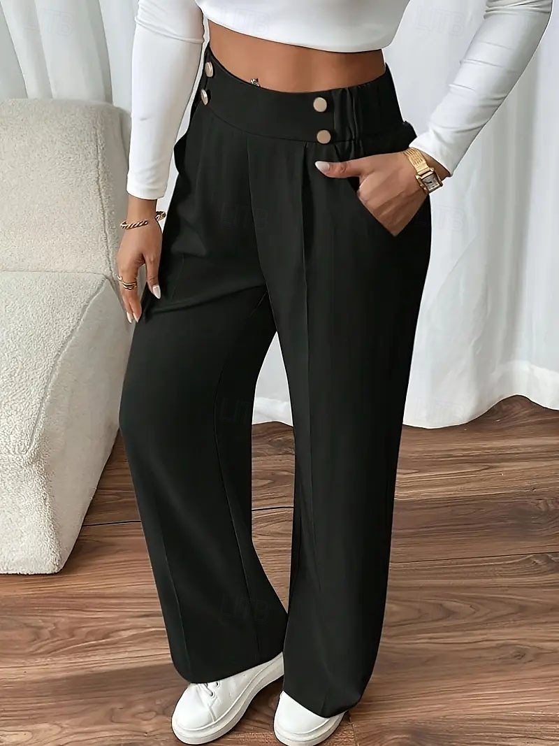 Femmes Slacks Mode Chino Longueur complète Taille haute Uni Avec Poches Confortable Doux Non Elastique Bureau / Carrière Décontracté Quotidien Abricot Noir Marine foncé Kaki Printemps, Automne de 2025 ? $19.99 –P6