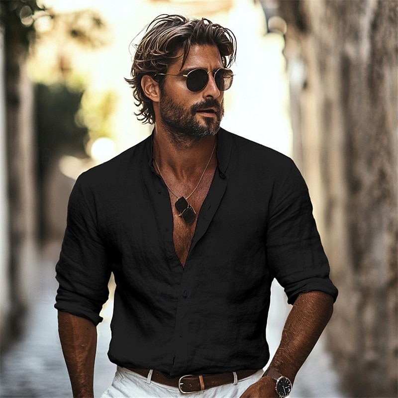 Per uomo Camicia Camicia con colletto alla coreana Camicia Estiva Abbigliamento da spiaggia Camicia casual Camicia con Bottoni Semplice Vacanza Abbigliamento quotidiano Nero Bianco Azzurro cielo Verde del 2026 a $25.99 –P11