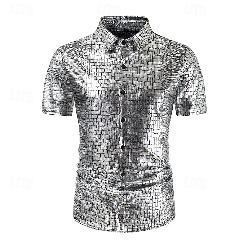 Retró 1980-as évek Póló Ing Diszkó Fényes latex patent Fémes Férfi Mindszentek napja Farsang Pride Parade Büszkeség hónapja Felnőttek Ing Nyár 2025 - $21.99 –P1