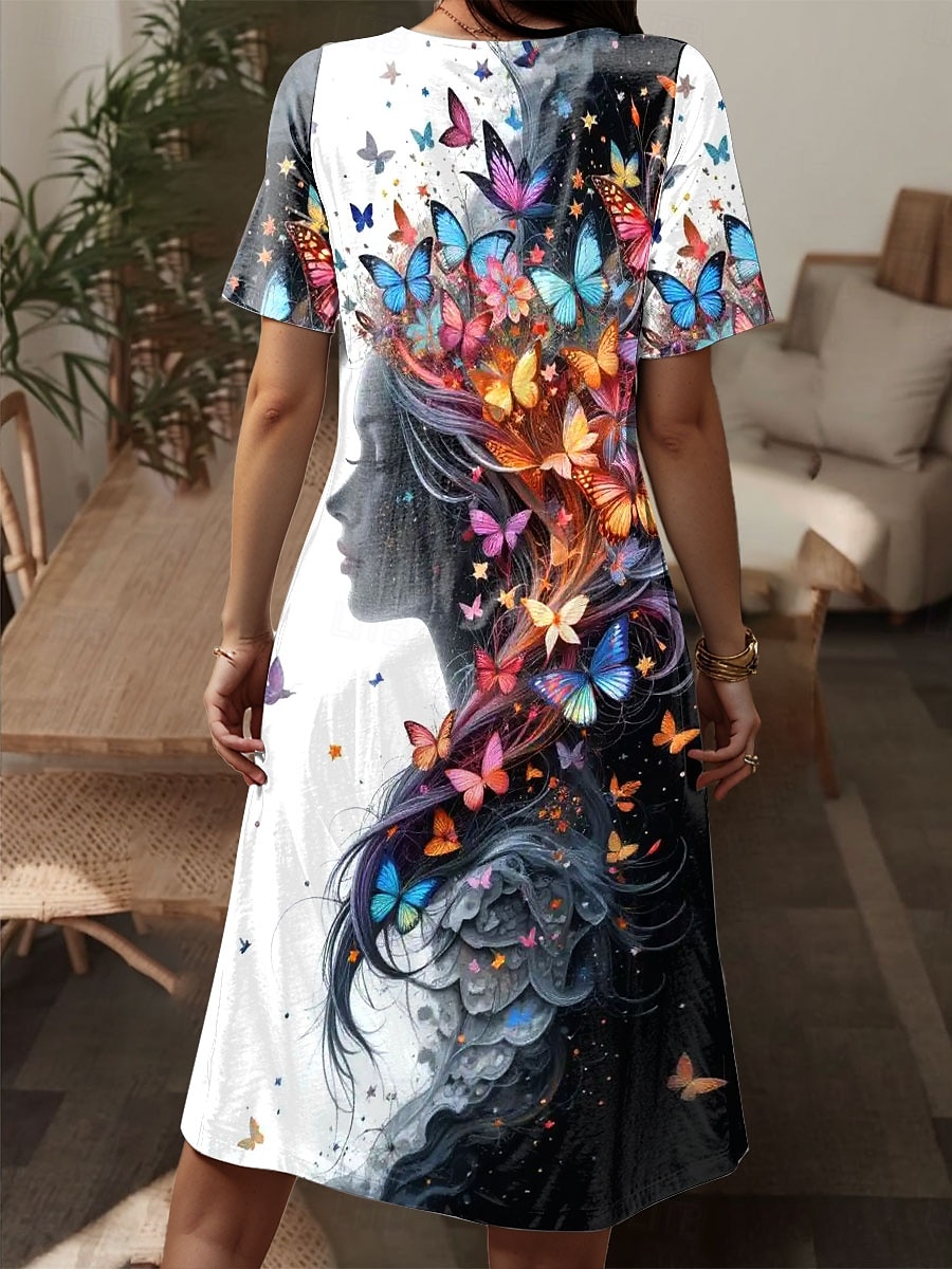 Women's Mini Dress T Shirt Dress Tee Dress A Line Dress Summer Dress Casual Daily Regular Fit Graphic Butterfly Abstract Short Sleeve V Neck Black Summer 2025 - $24.99 –P2