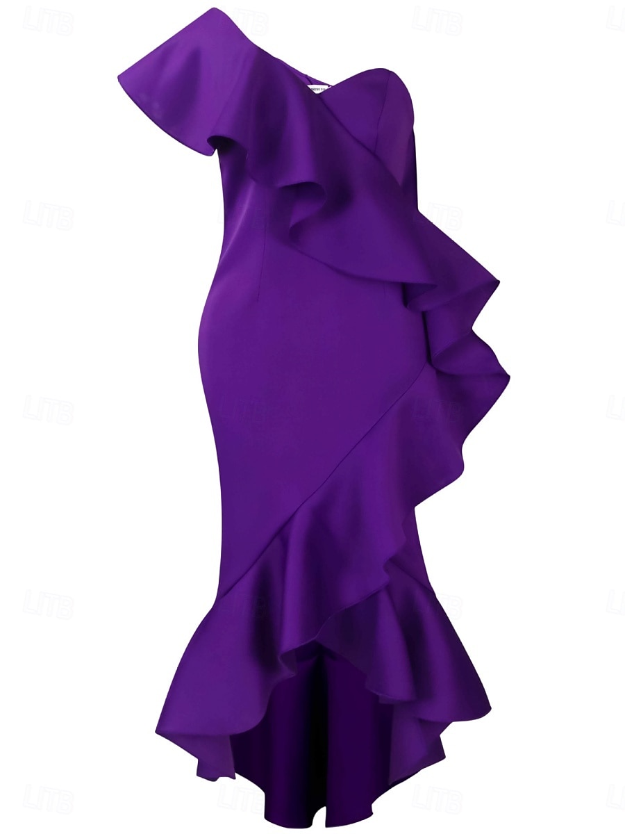 Pentru femei Rochii Midi Rochie teacă Rochie cu Volane Rochie cu umeri Petrecere cocktail Rochii Semi Formale Petrecere Fit regulat Simplu Fără manșon umăr rece Alb Mov Vară 2025 - $46.99 –P9