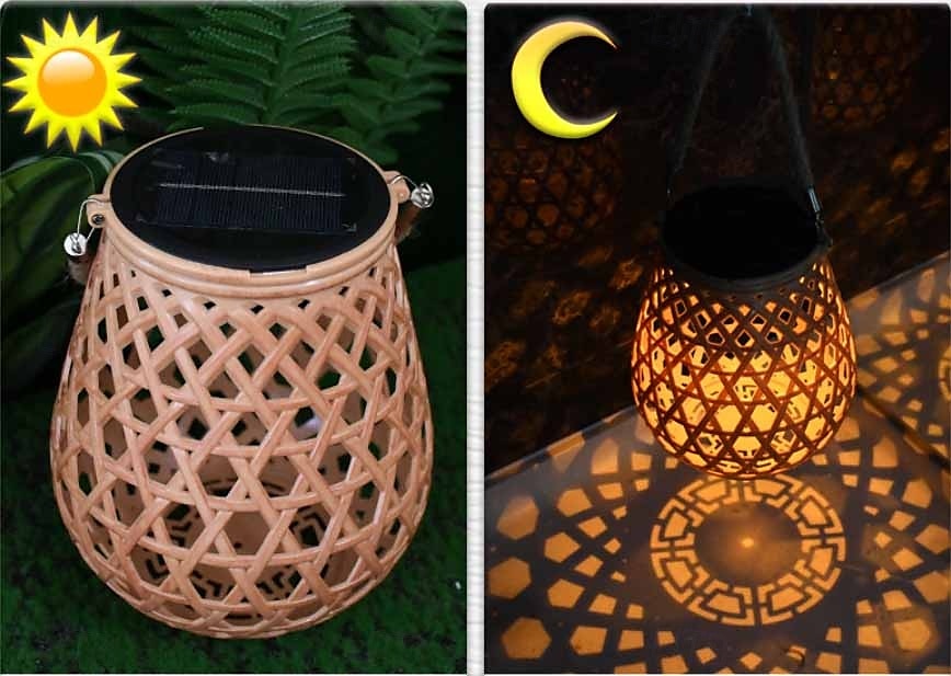 1 lanterna solare da esterno, lanterna in legno intrecciato di bambù, lanterna sospesa in rattan intrecciato, luce da giardino per cortile, albero, paesaggio del 2025 a $26.99 –P3