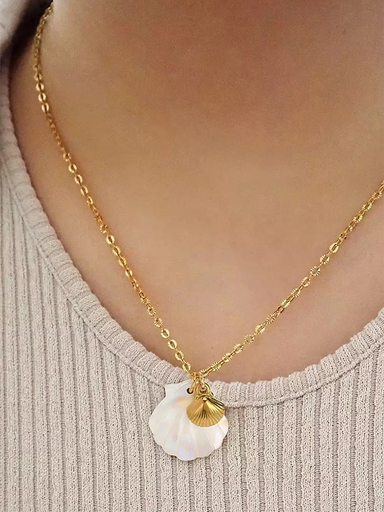 Women's Mother-of-Pearl Seashell Pendant Necklaces – Beach-Inspired Gold Chain Jewelry with Nautical Charms (Starfish, Turtle, Dolphin, Shell) for Summer Travel, Vacations & Gifts 2025 - $11.99 –P1