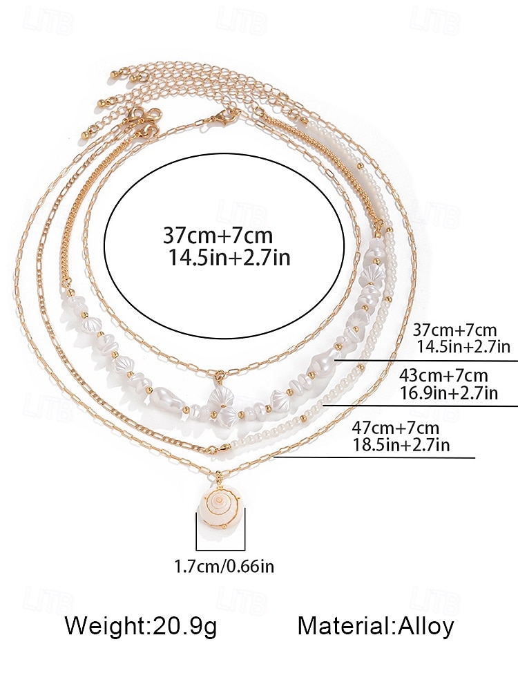Boho gelaagde schelp- en kralenkettingset voor dames – turquoise hanger in strandstijl en gouden bedels voor zomervakanties en festivals 2025 - $12.36 –P17