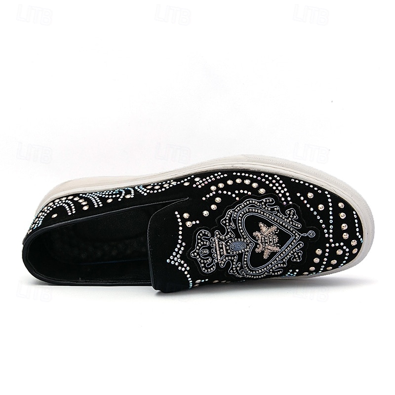 pánské černé slip-on tenisky s cvočky a kamínkovými detaily - módní společenské boty pro taneční akce a speciální příležitosti 2025 - $54.99 –P4