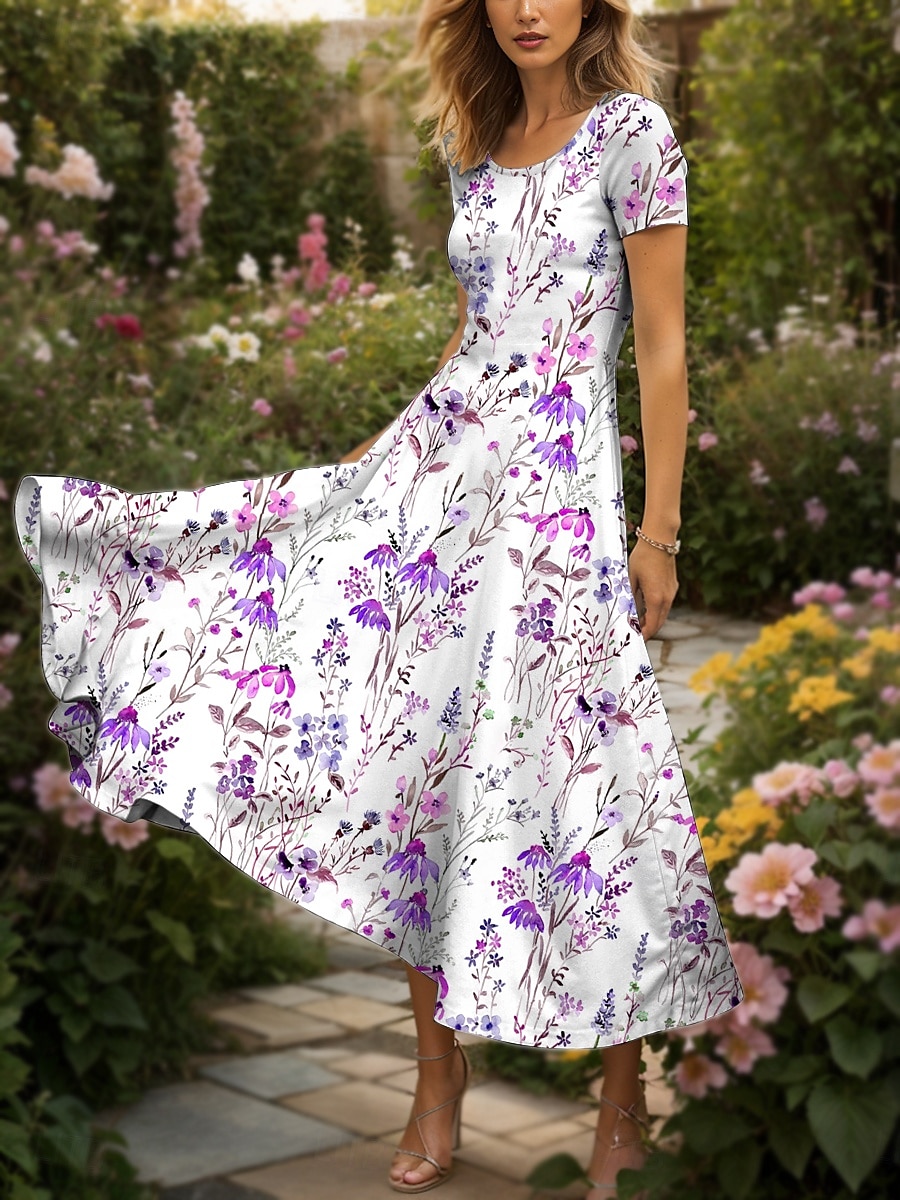 Damen Maxikleid Freizeitkleid A Linie Kleid Sommerkleid Elegant Urlaub Lässig Normale Passform Blumen Grafik Kurzarm Quadrathals Rote Blau Purpur Sommer 2025 - $31.99 –P4