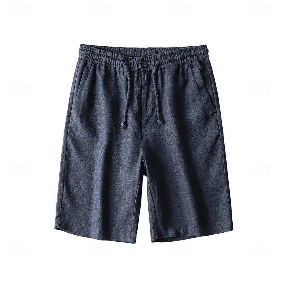 herrshorts i 100 % linne enfärgad knälång utomhus casual daglig semester etnisk stil denim blå ljus khaki oelastisk 2025 - $41.99 –P12