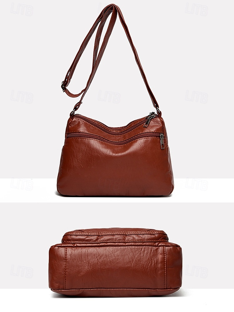 braune Umhängetasche aus Kunstleder für Damen mit mehreren Reißverschlusstaschen – lässige, leichte Kuriertasche für den täglichen Gebrauch, Reisen und Ausflüge in die Stadt 2025 - $18.99 –P4