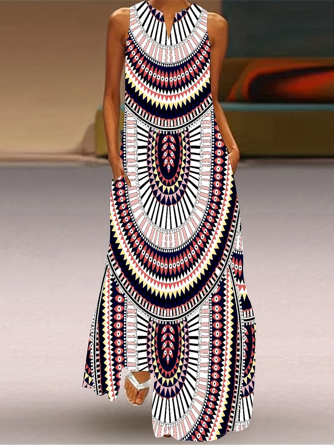 Damen Maxikleid A Linie Kleid Sommerkleid Urlaub Lässig Boho Täglich Ferien Lässiger Schnitt Grafik Stammes Ärmellos V Ausschnitt Rosa Sommer 2025 - $36.99 –P1