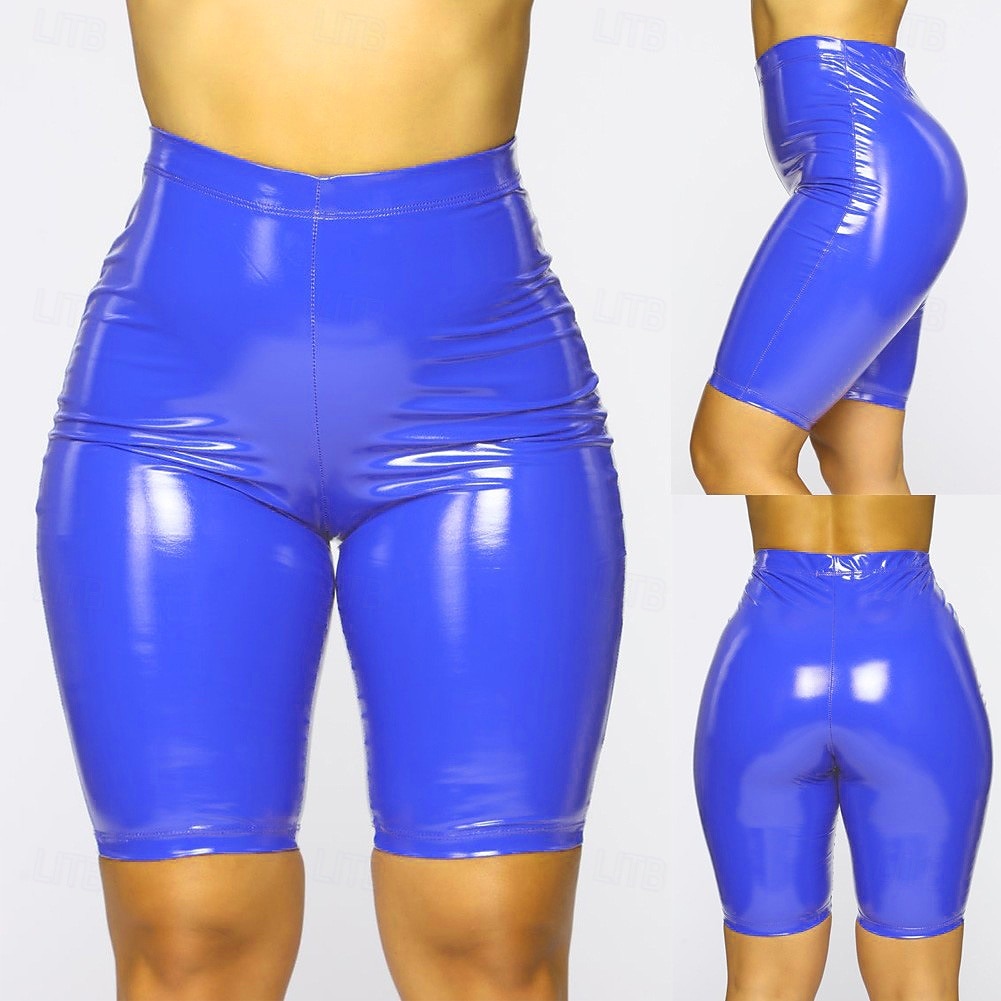 Retro Vintage 1980er Mittelschenkel PU-Shorts Biker-Shorts Fahrradhosen Disco Lack-Latex glänzend Metallisch Kostüm Damen Halloween Karneval Pride Parade Pride-Monat Erwachsene Shorts Sommer 2026 - $18.99 –P4
