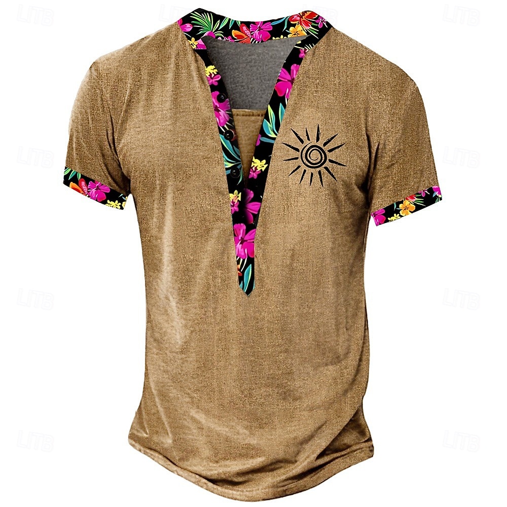 Men's Tribal T Shirt Henley Shirt Tee Short Sleeve Designer Basic Ethnic Outdoor Casual Daily Summer Green Light Brown Khaki Henley Henley T-Shirt 2026 - $20.99 –P3