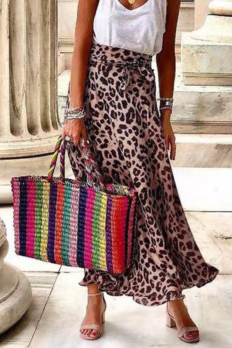 Dámské Sukně Čechy Na běžné nošení Cikánský Maxi Střední vzestup Sukně Leopard Tisk Lehce elastické Dovolená ulice Hnědá Léto Polyester 2025 - $21.99 –P1