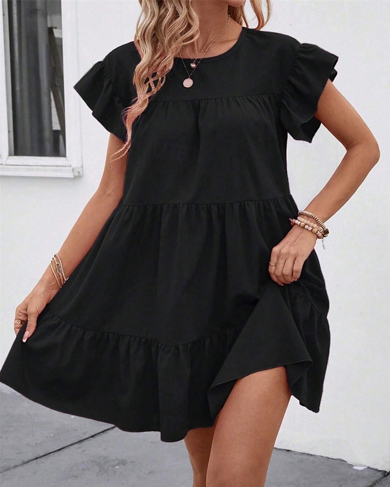 Damen Minikleid Freizeitkleid Sommerkleid Elegant Mode Outdoor Ferien Date Normale Passform Einfach Kurzarm Rundhalsausschnitt Schwarz Blau Rosenrot Sommer Frühling 2025 - $26.99 –P1