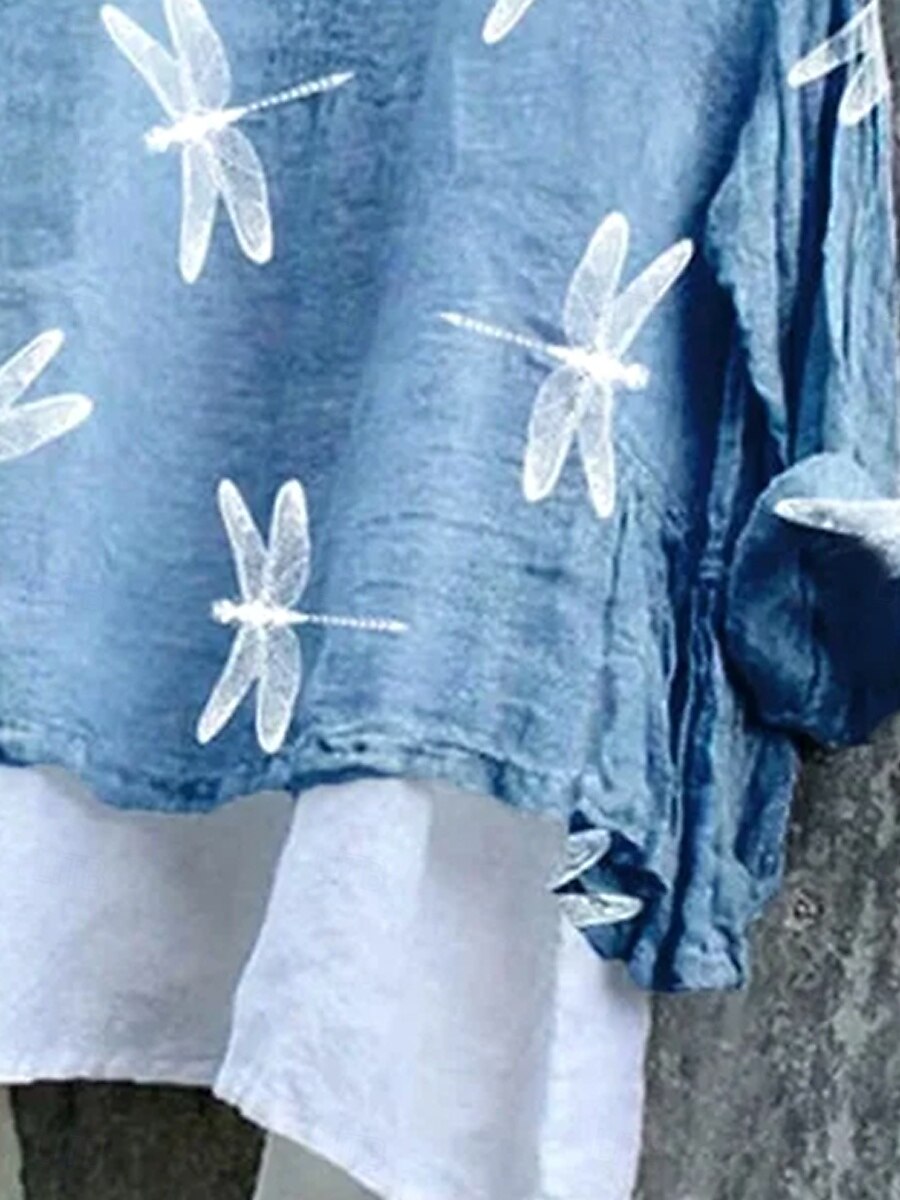 Femmes Chemisier Fleuri Graphique Élégant Occasionnel Manche 3/4 Col en V Hauts Réguliers Quotidien bleu marine Bleu Ciel Blanc Ecru Été Printemps de 2025 ? $24.99 –P3