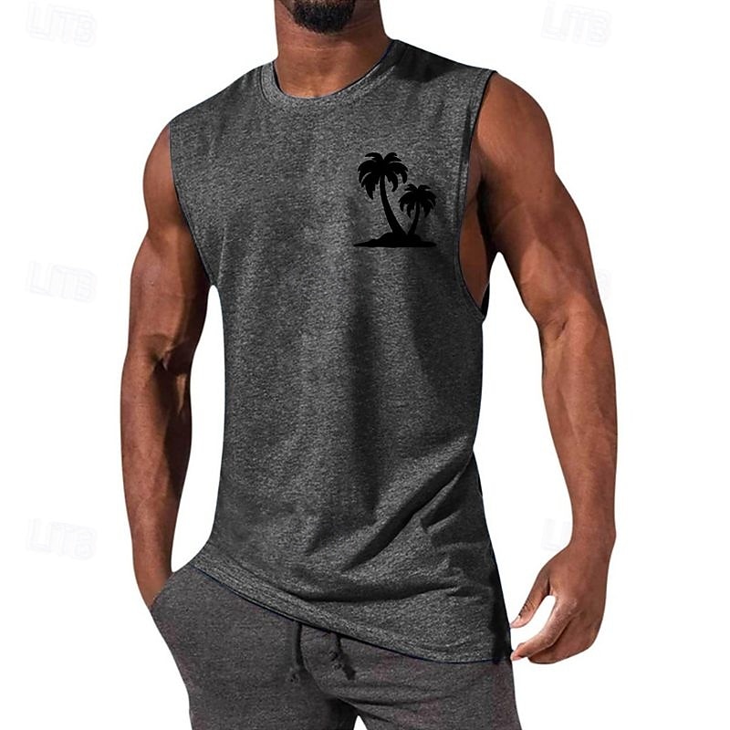 Per uomo Canotta Maglietta smanicata Canottiera Maglietta senza maniche Senza Maniche Girocollo Estate Albero di Cocco Moda Designer Essenziale Stampato Vacanza Streetwear Uscire Nero Bianco Blu del 2025 a $13.49 –P9