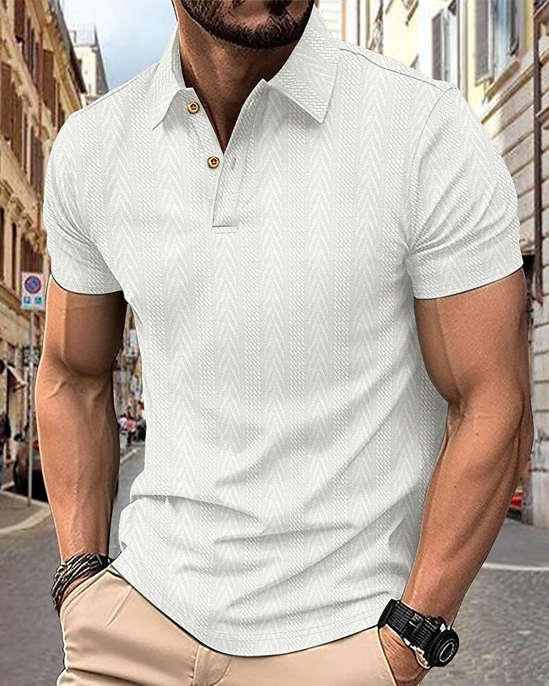 Men's Golf Shirt Golf Polos Shirts Work Casual Lapel Short Sleeve Basic Modern Stripes Patchwork Buttons Summer Regular Fit Depression Green Black White Burgundy Deep Blue Khaki Golf Shirt 2025 - $21.99 –P2