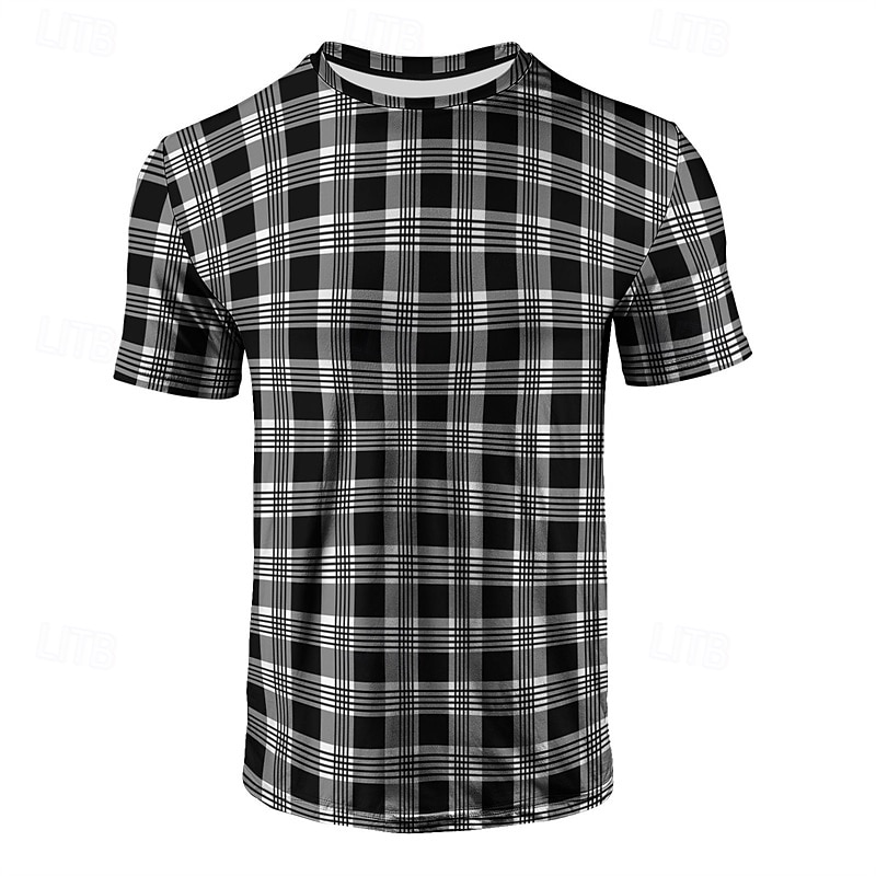 Herren T Shirt Henley Hemd T-Shirt Kurzarmshirt Kurzarm Rundhalsausschnitt Sommer Karo Mode Designer Basic Kariert Urlaub Straße Ausgehen Schwarz Blau Dunkel Blau Top T-Shirt für Herren 2025 - $10.99 –P1