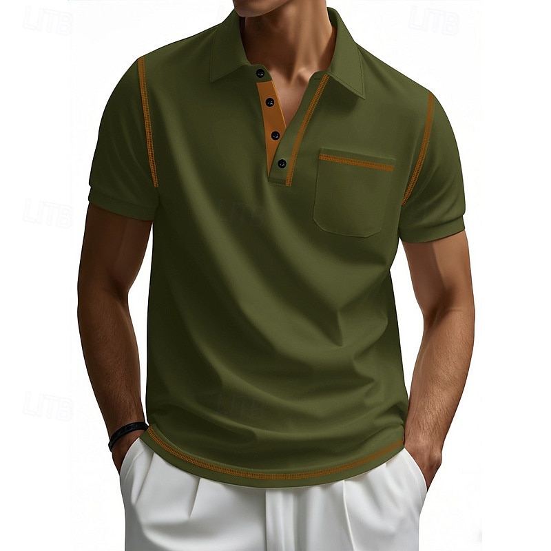 Homens Camisa de golfe Camisas Polos de Golfe Trabalho Casual Lapela Manga Curta Básico Moderno Bloco de cor Patchwork Botões Verão Normal Preto Branco Vinho Azul Marinha cáqui Verde Tropa Camisa de de 2025 por $18.99 –P12