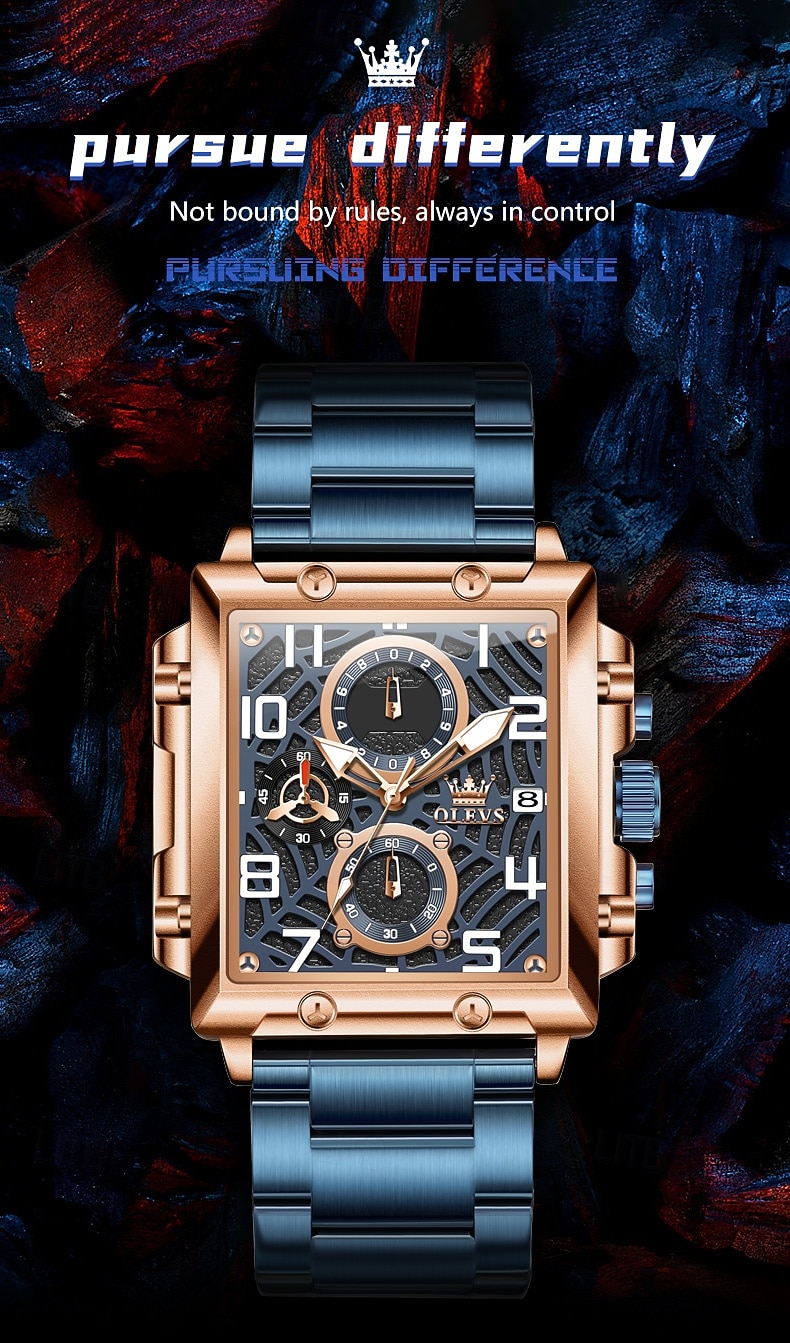 OLEVS 2958 Herren Quadratische Quarz Uhr Wasserdicht Leuchtender