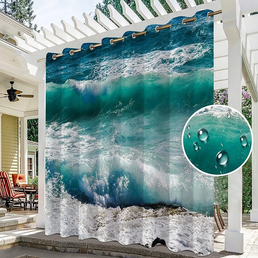 Vízálló Kültéri Függöny Magánélet Csúszó Terasz Függöny Pergola Függöny Öltögetett 3D Óceáni Hullám Tájkép Pavilonhoz Erkélyhez Verandához Bulira 1 Panel 2025 - $34.99 –P7