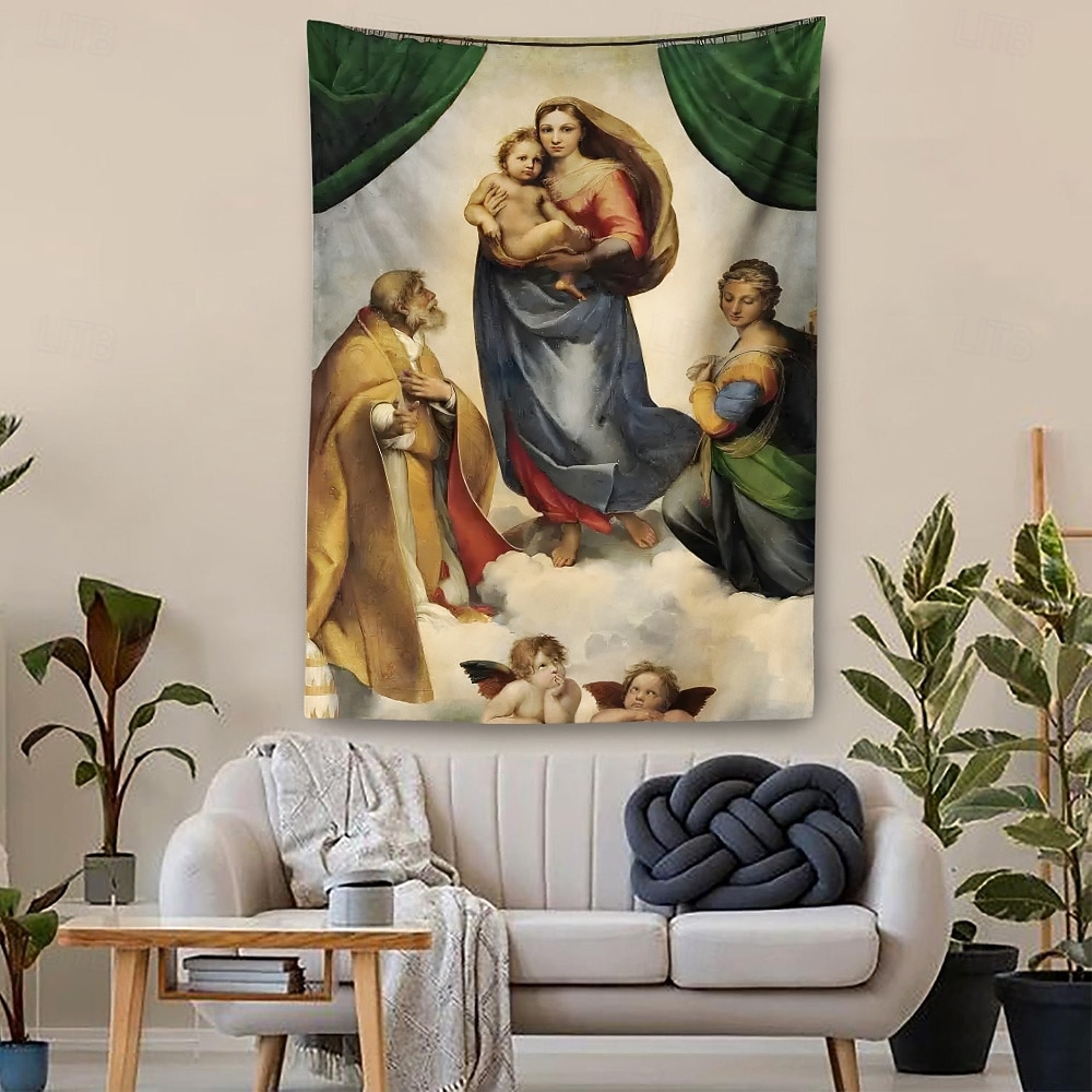 Słynny obraz powieszony na gobelinie Sztuka na ścianie Duży gobelin Murale dekoracyjne Tło fotografii Koc Zasłona Dekoracja do domu sypialni salonu Madonna Sybilińska 2026 - $19.99 –P3