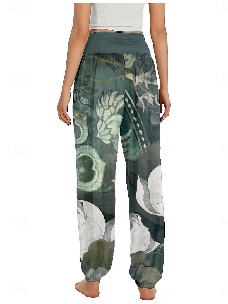 Mulheres Calças inspiradas em linho Perna larga Calças Estilo Étnico Casual Boho Comprimento total Cintura Alta Floral Bolsos Cintura elástica Estampado Respirabilidade Macio Micro-Elástica Ao ar de 2025 por $21.99 –P2