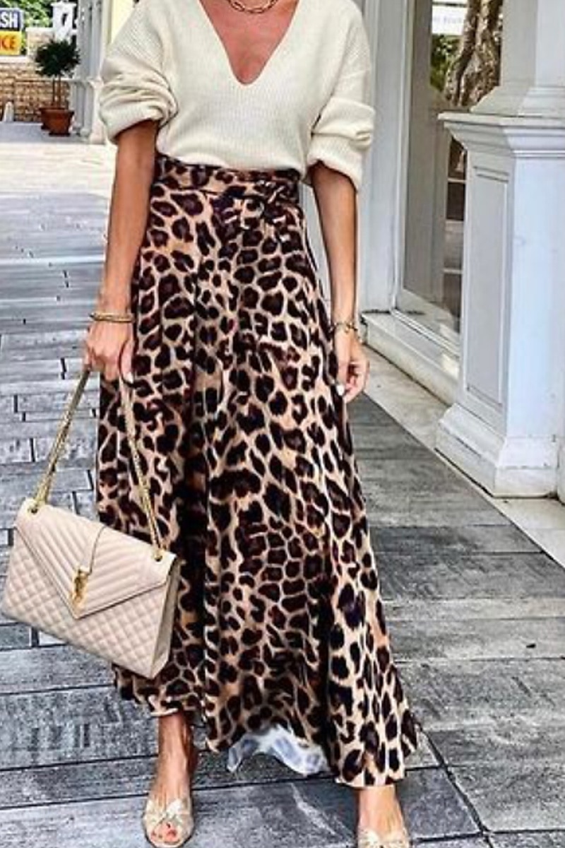 Dámské Sukně Čechy Na běžné nošení Cikánský Maxi Střední vzestup Sukně Leopard Tisk Lehce elastické Dovolená ulice Hnědá Léto Polyester 2025 - $21.99 –P3