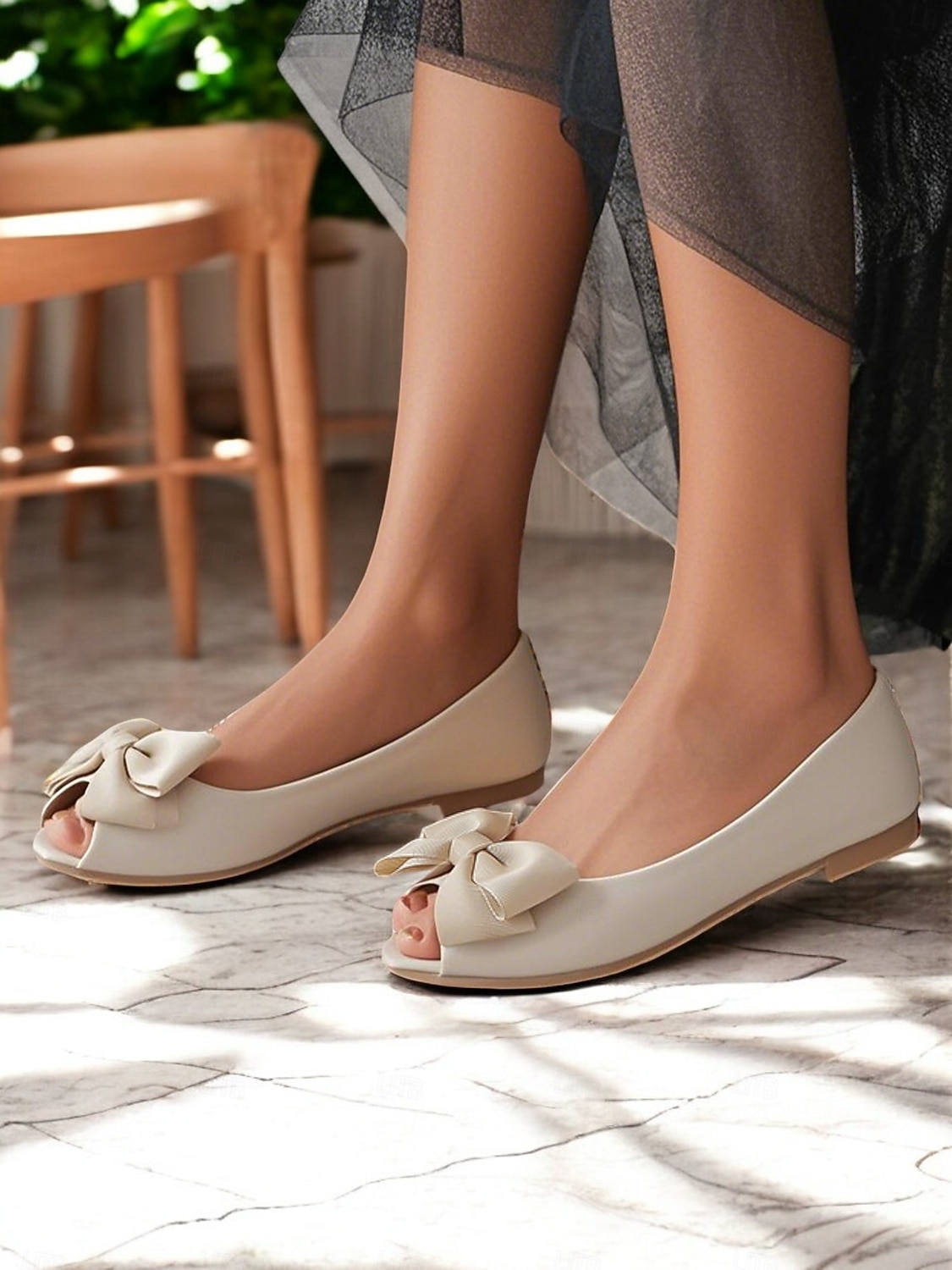 sapatilhas peep toe com laço creme para mulheres – sapatos elegantes de balé estilo anos 1950 para madrinhas, looks de primavera e conforto diário de 2026 por $42.99 –P5