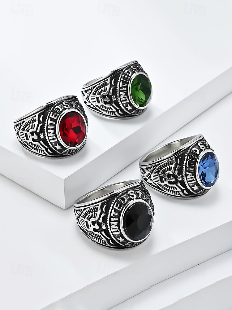 Men's Vintage Army Ring with Emerald Green Gemstone – Antique Silver Military Style Statement Ring for Veterans and Collectors 2025 - $11.99 –P5