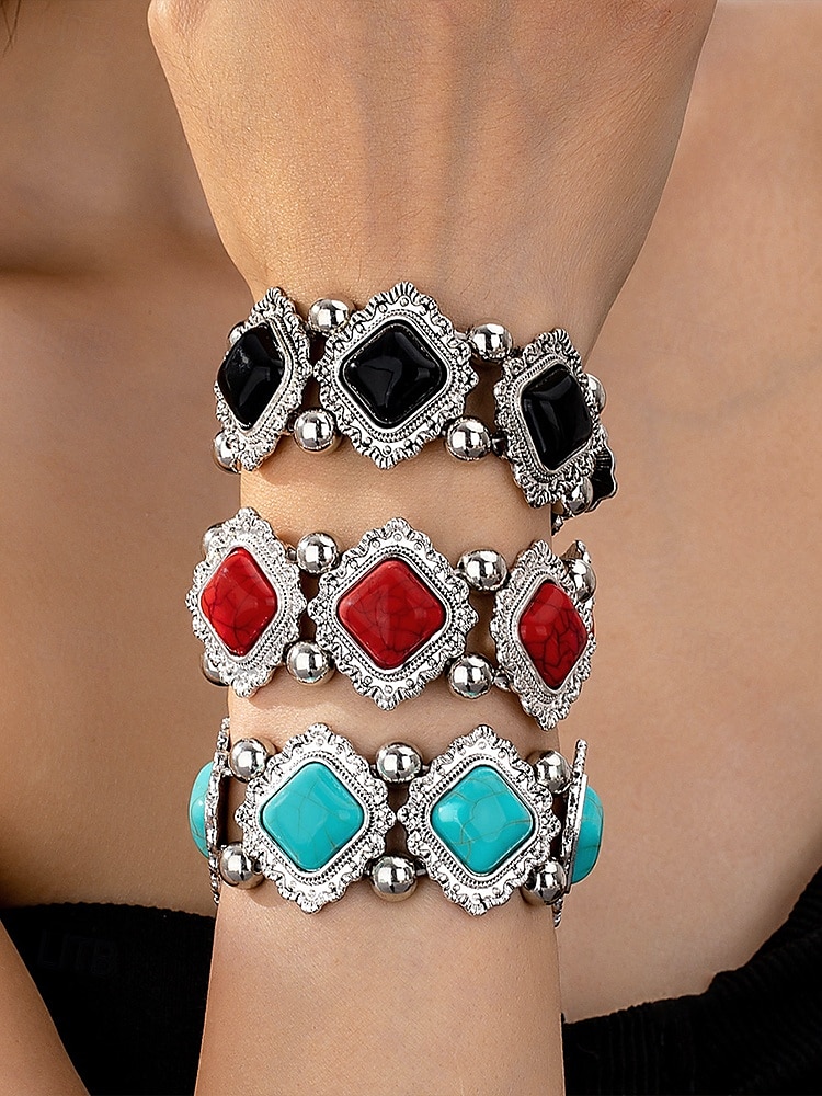 Women's Vintage Boho Turquoise Stone Bracelet – Retro Style Elastic Beaded Cuff Jewelry for Casual Wear, Festivals and Gifts 2025 - $11.99 –P3
