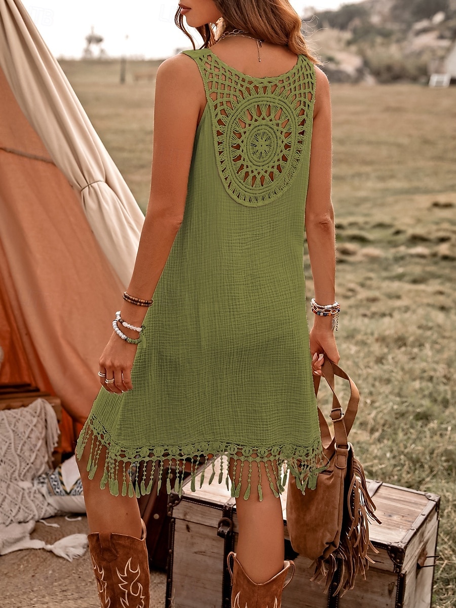 Robe mini femme robe d'été en couleur unie décontractée quotidienne ajustement régulier graphique sans manches col rond vert armée bleu marine marron été de 2025 ? $34.99 –P2